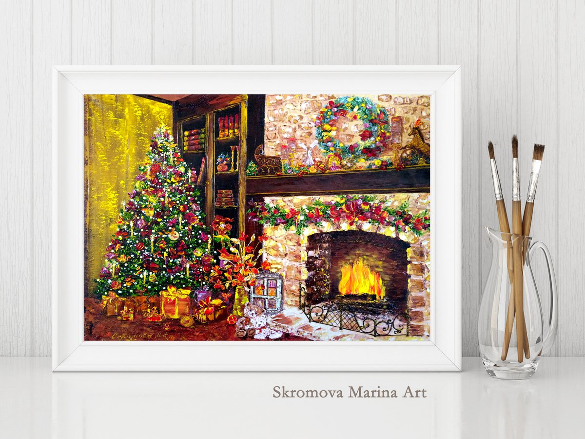 EVENING BY THE FIREPLACE - New Year. Christmas. Christmas