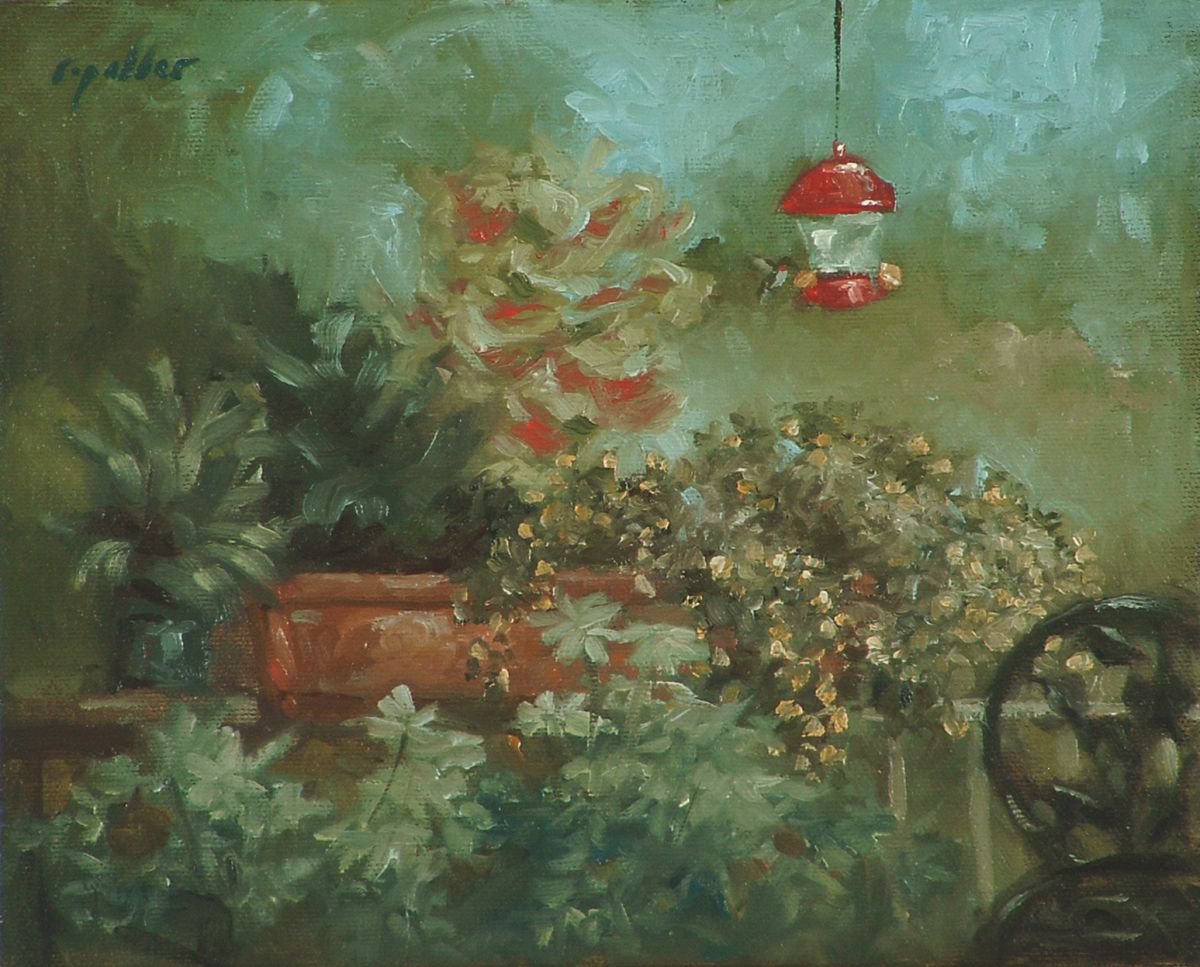 Impressionistic Landscape Oil Painting By Rick Paller, 10 X 8", Corner Of My Back Porch, Original Artwork