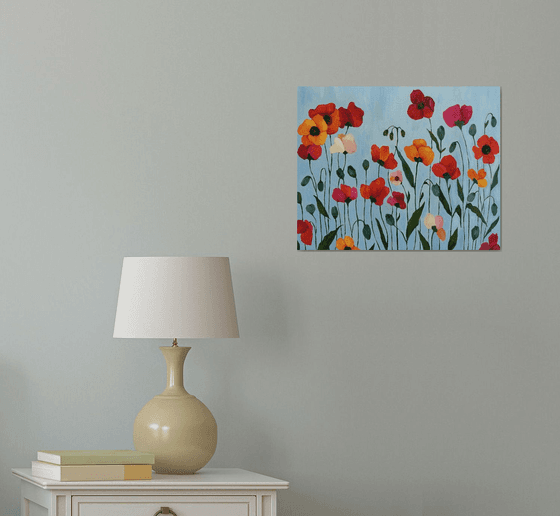 Poppies on Blue