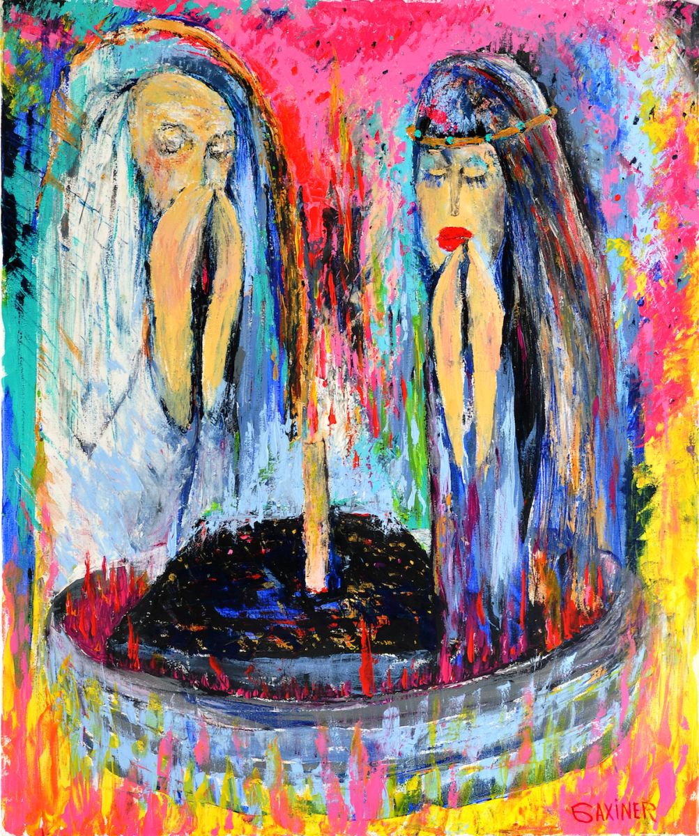 Impressionistic Abstract Oil Painting By Leo Baxiner, 39 X 47", Prayer., Original Artwork