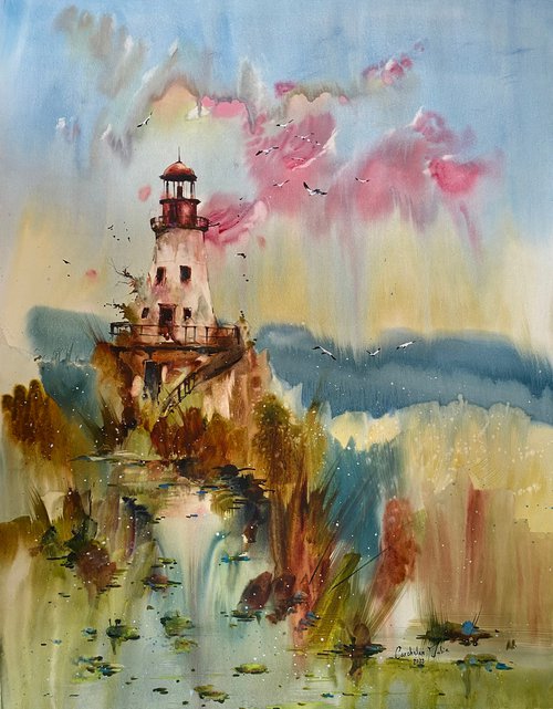 Watercolor “The Old lighthouse. Sulina” perfect gift by Iulia Carchelan