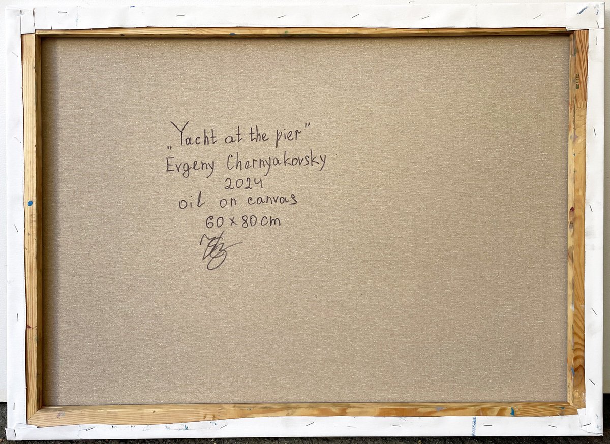 Impressionistic Landscape Oil Painting By Evgeny Chernyakovsky, 31 X 24, Yacht At The Pier, Original Artwork