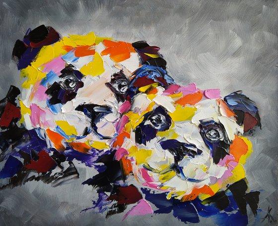 In love - pandas, animals, oil painting, panda, love pandas, panda bear, love, animals oil painting, gift for lovers