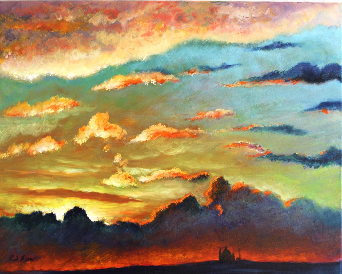 Expressive Landscape Oil Painting By Rod Bere, 20 X 16", Winter Sunset Gozo, Original Artwork