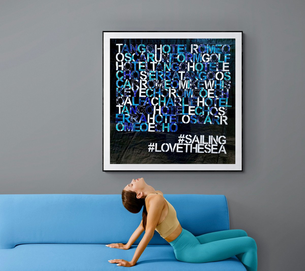 Typographic Abstract Acrylic Painting By Anita Kaufmann, 39 X 39, Love The Sea No. 5821, Original Artwork