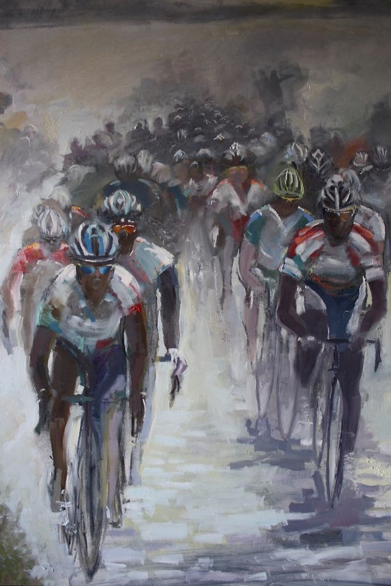 'Paris Roubaix over the Cobbles' Cycling Painting