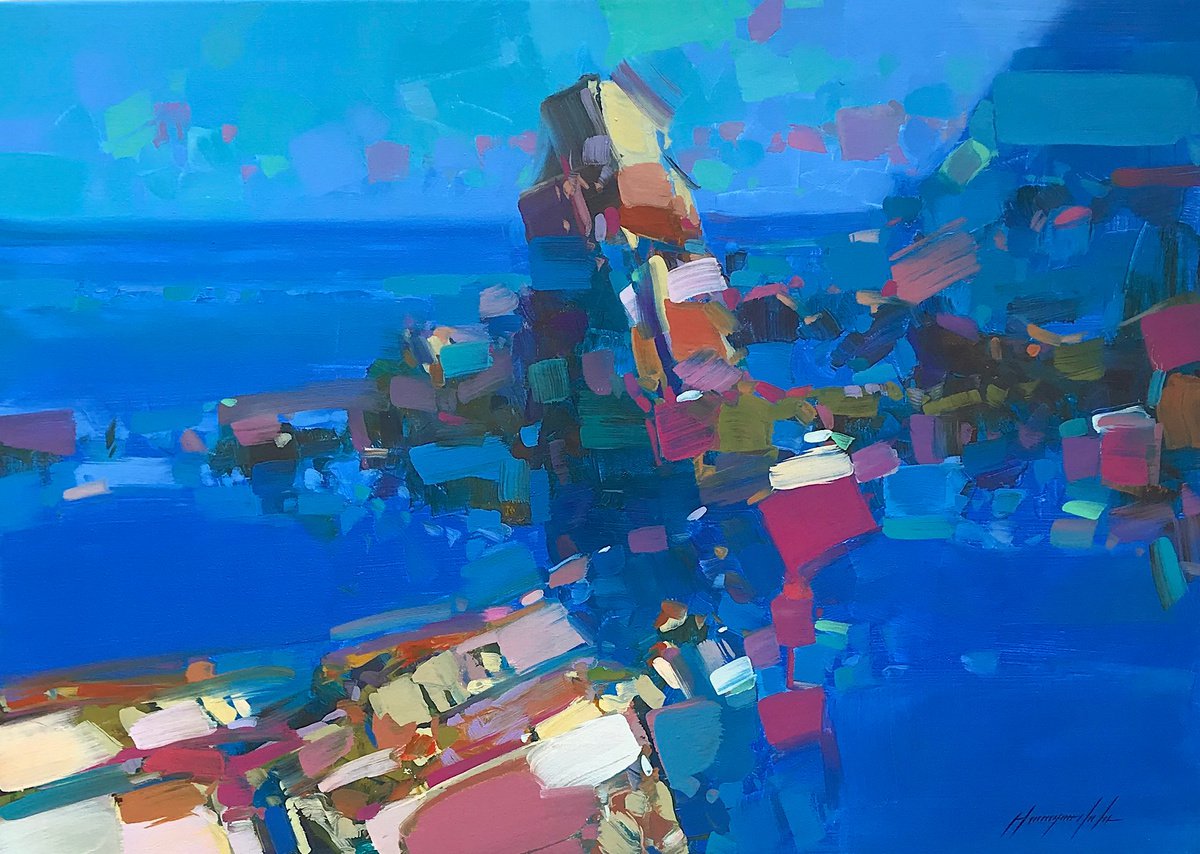Cliffs In Cobalt By Vahe Yeremyan, 30 X 21, Artwork For Sale On Artfinder