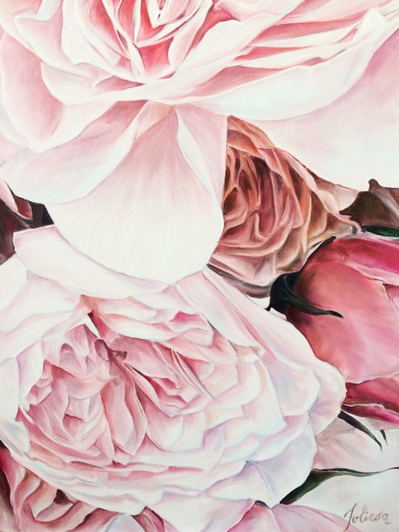 Large oil painting "Peony roses" 80 * 100 cm