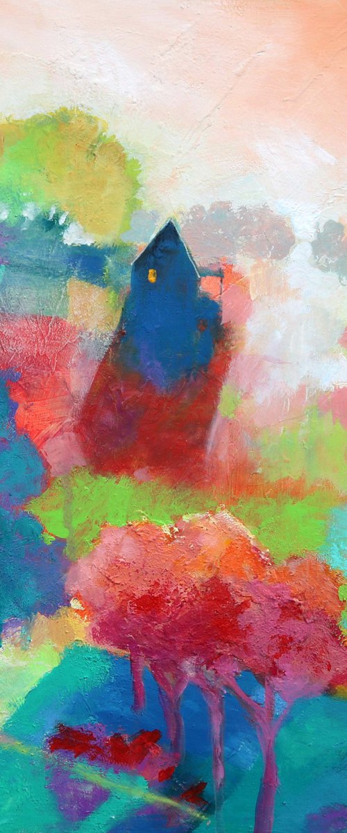 Peace on the Land 16x16" Colorful Abstract Landscape Painting by Kerri McCabe