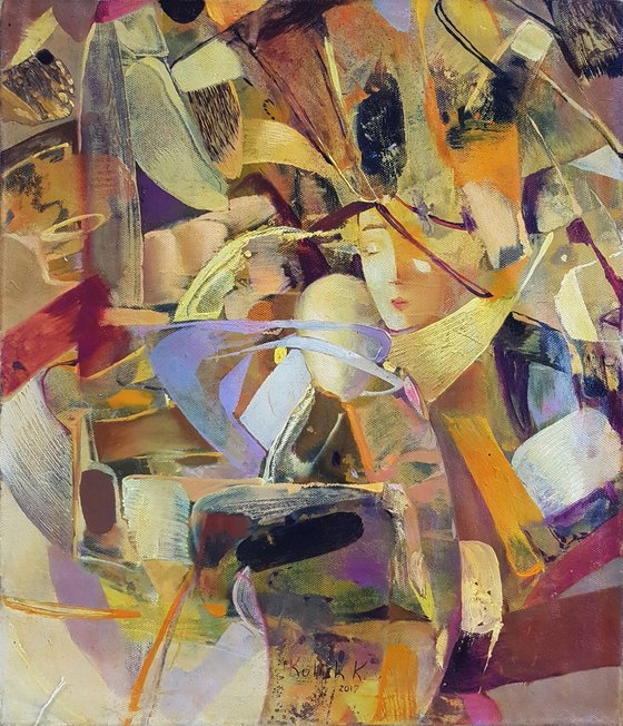 Abstract brown, woman oil painting