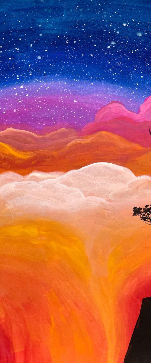Sunset Sky Original Gouache Painting, Landscape Artwork, Boho Home Decor by Kate Grishakova