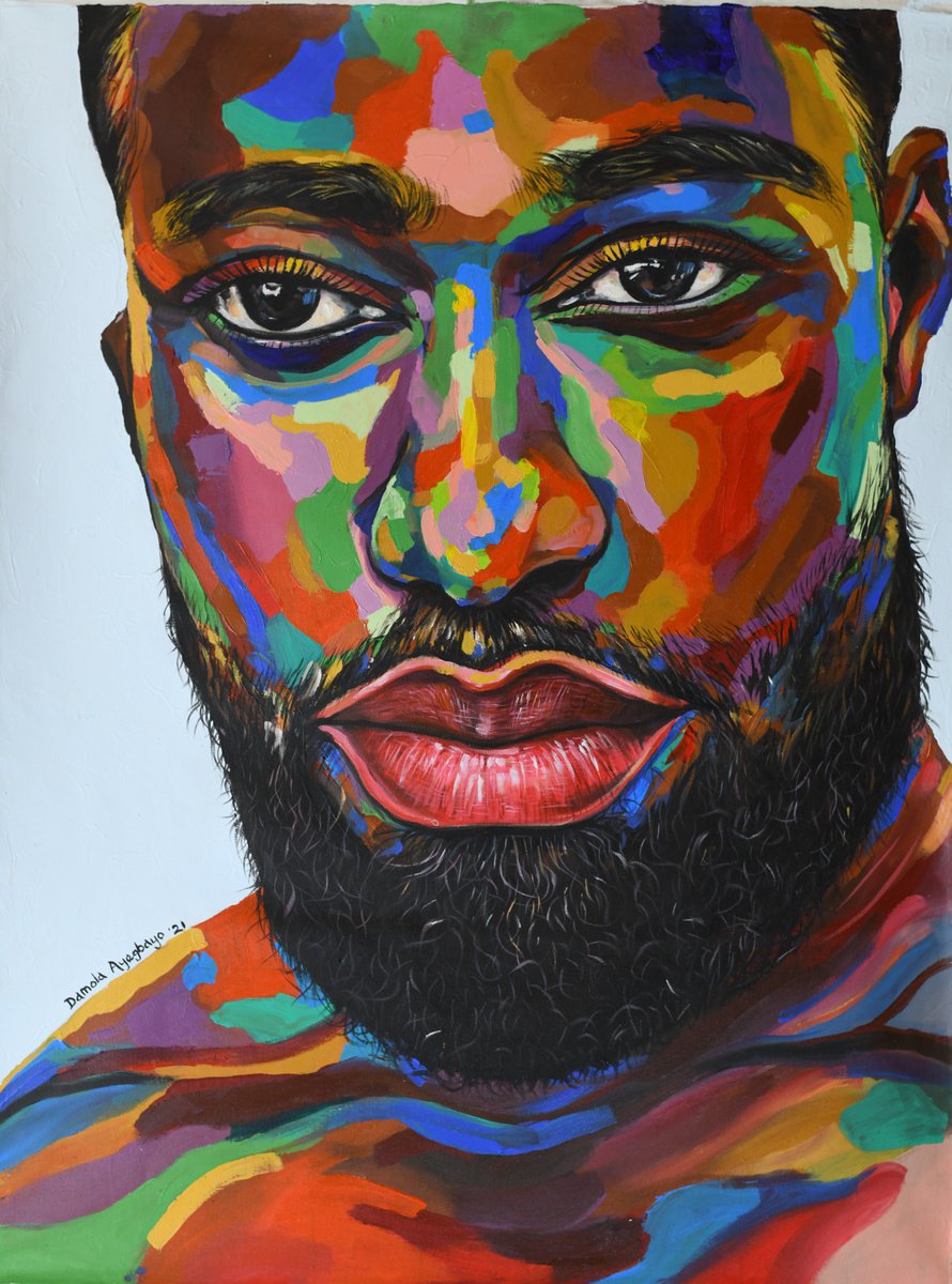 Impressionistic Portrait Acrylic Painting By Damola Ayegbayo, 36 X 48, State Of Mind 4, Original Artwork