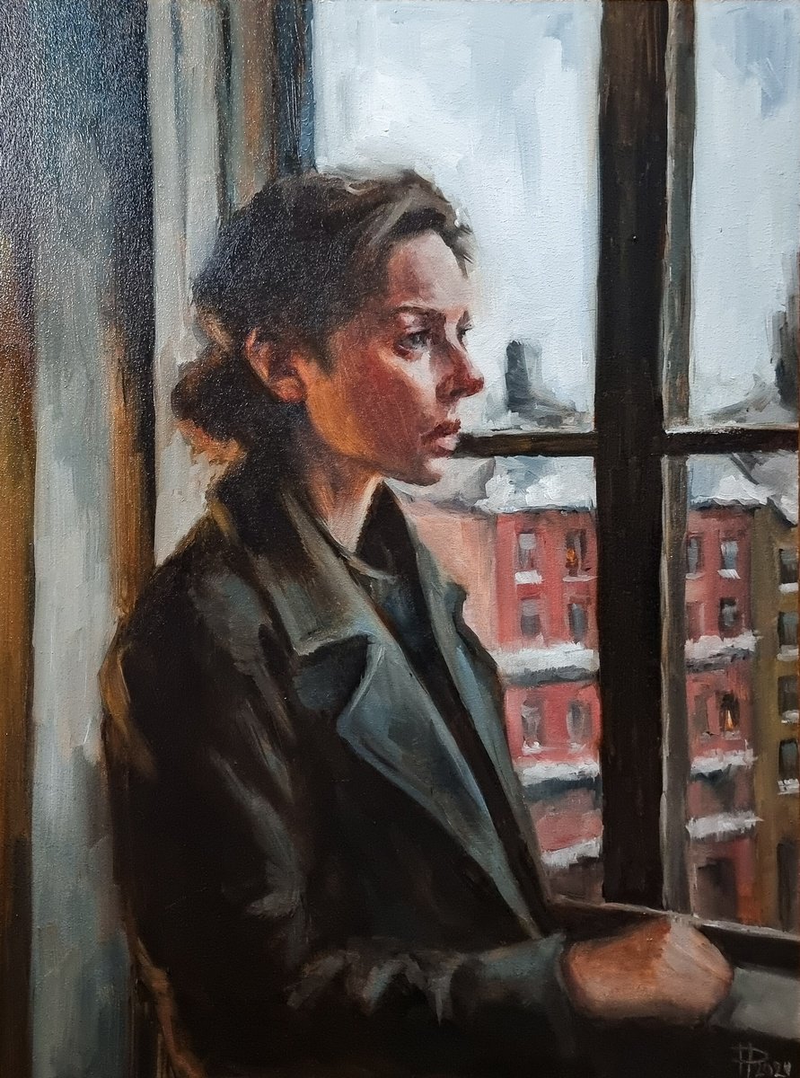 Expressive Portrait Oil Painting By Artmoods Tp, 12 X 16, Window Of Hope, 4, Original Artwork