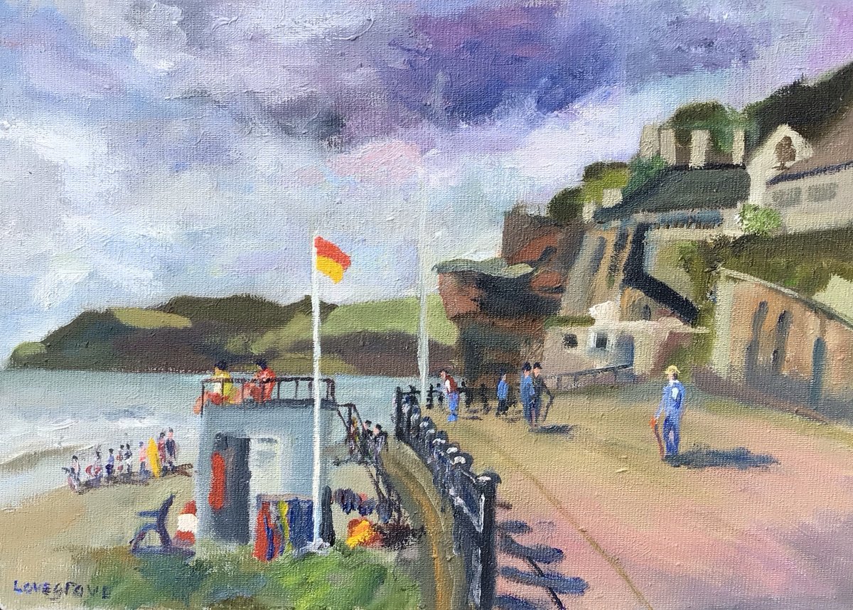 Impressionistic Landscape Oil Painting By Julian Lovegrove Art, 14 X 10", Sidmouth Beach, Looking West, Original Artwork