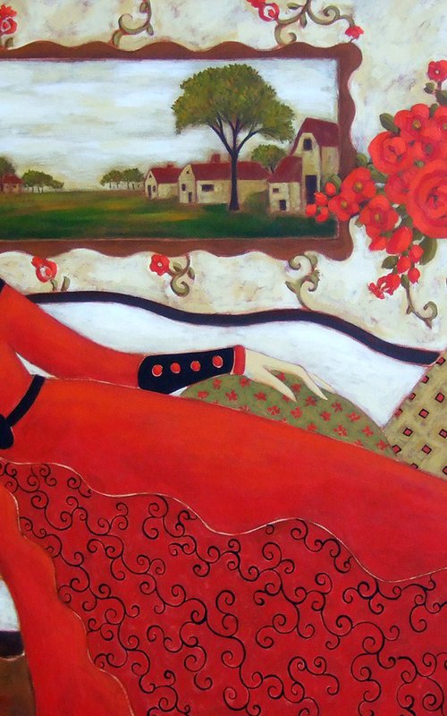 Reclining Woman with Red Gown by Karen Rieger