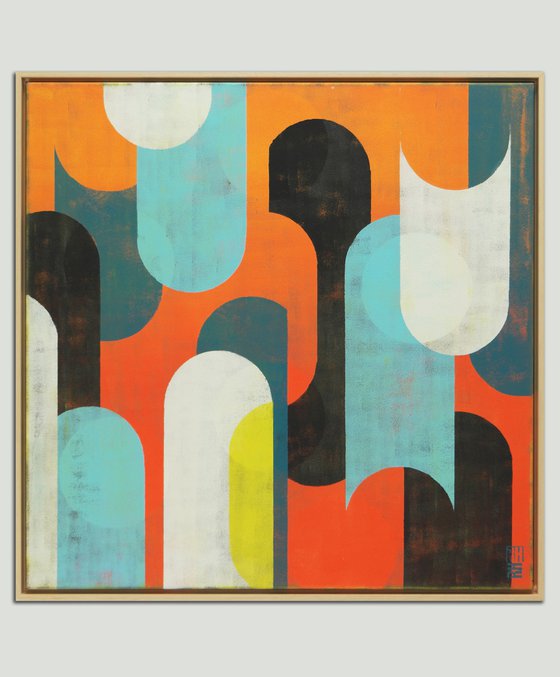 Traffic Warm Sunny and Blue - Incl Frame - 85x85 cm - Pop Art Painting - Ronald Hunter 3J