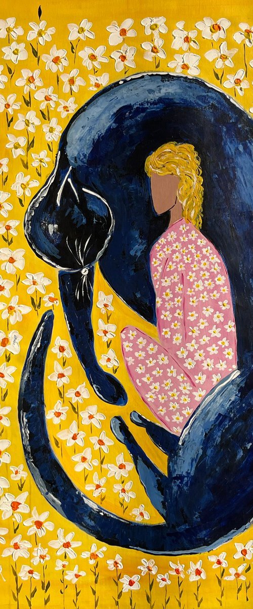 Woman Cat Daisy Original Painting by Halyna Kirichenko