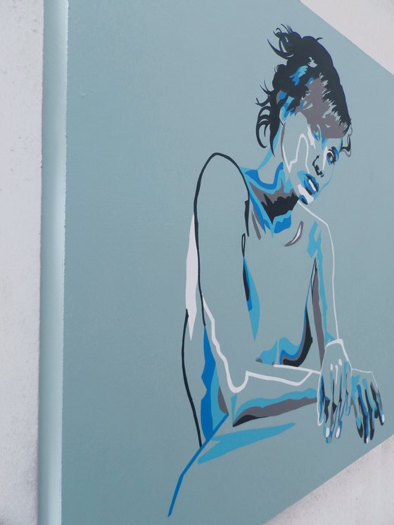 Abstract Female Portrait In Cyan And Blue Modern Abstract Figurative Art