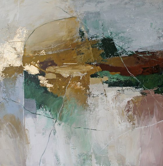 "Iceland 2" Green brown gold abstract art