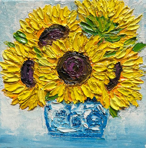 Sunflowers in Vase! Miniature painting by Amita Dand