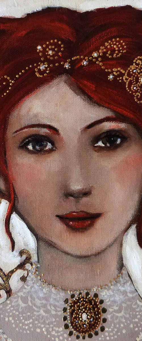 Victoria 30x30cm  Romantic red head woman by Loetitia Pillault