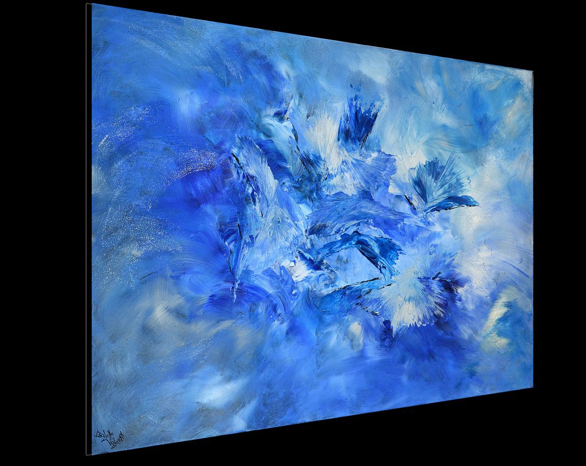 Blue dreamy explorer FREE SHIPPING PALETTE KNIFE PAINTING by Isabelle Vobmann