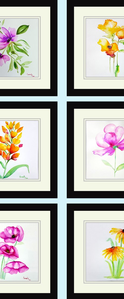 Set of 6 flowers 2 by Sonaly Gandhi
