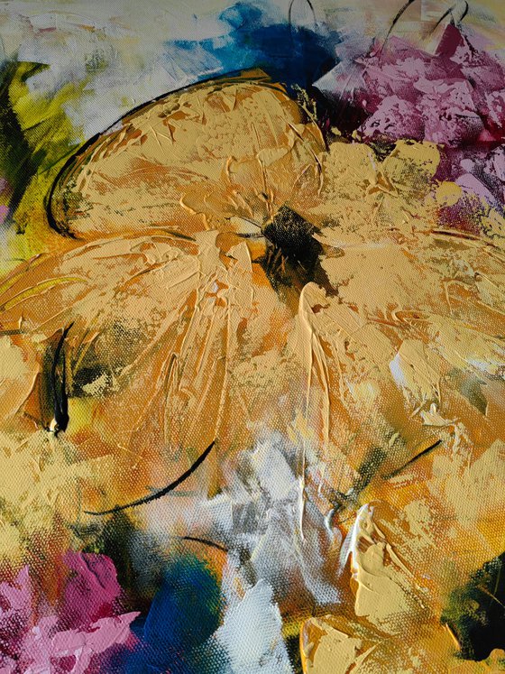 "Floral Fantasia" from "Colours of Summer" collection, XXL abstract flower painting