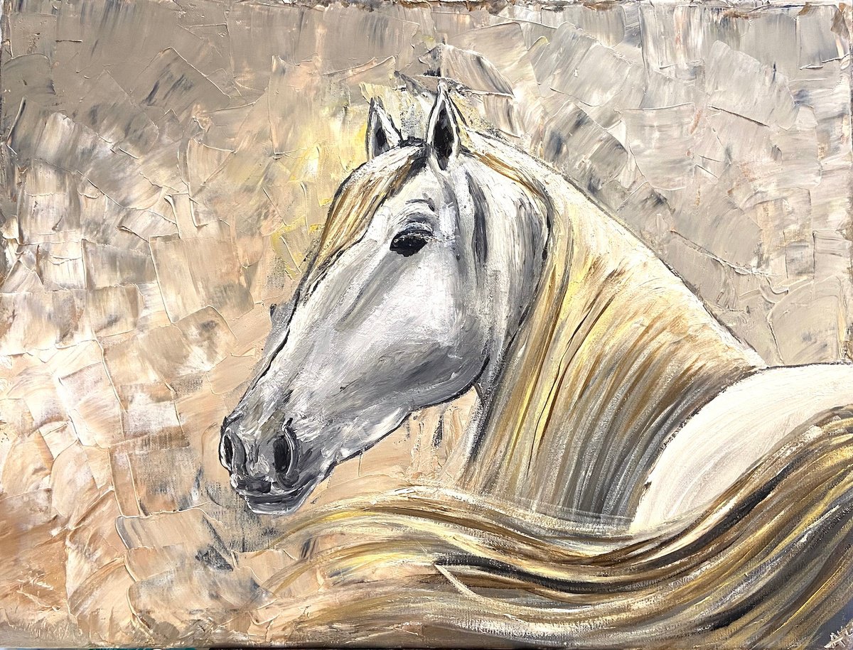 Impressionistic Animal Oil Painting By Aisha Haider, 24 X 18, Graceful Horse, Original Artwork
