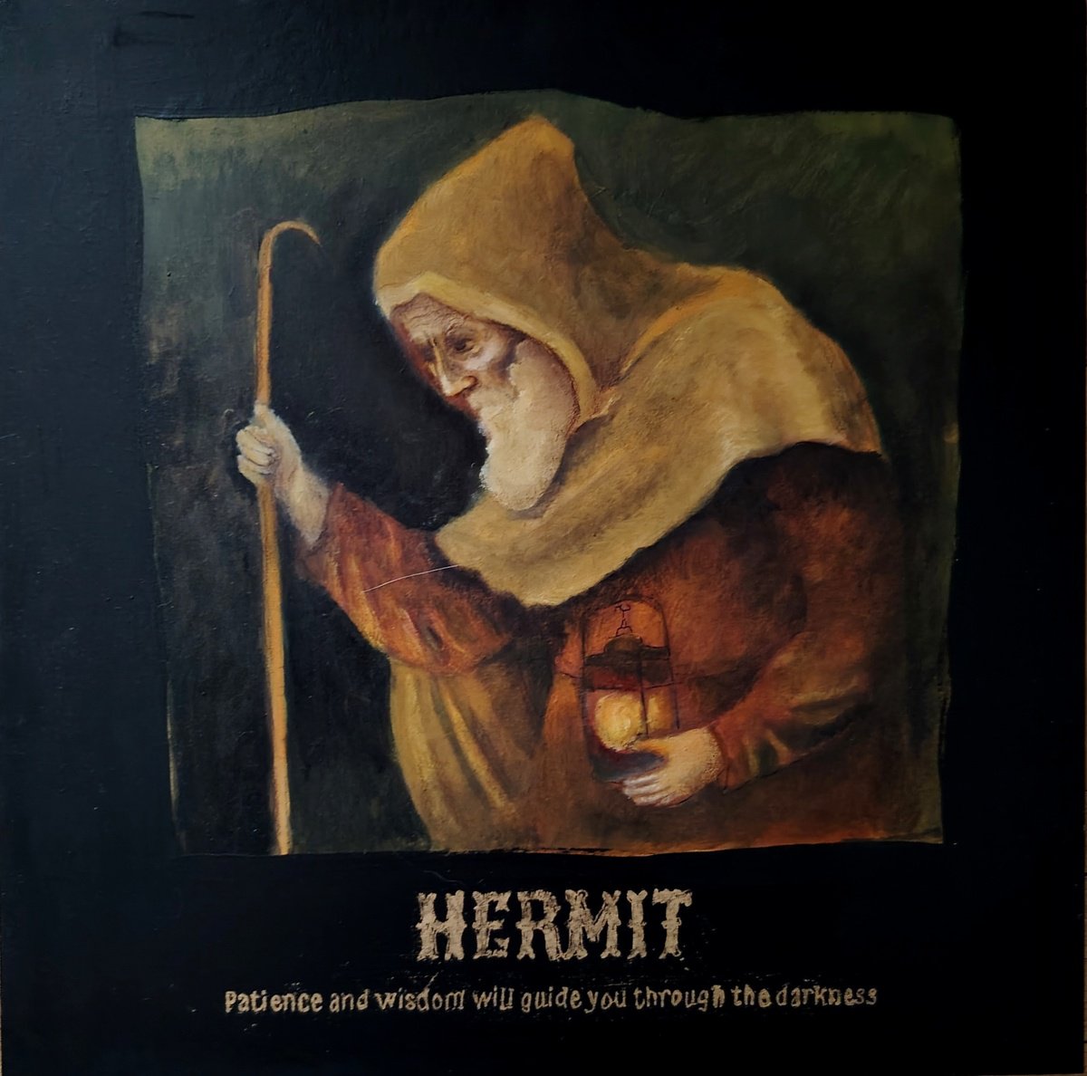 Surrealistic Portrait Oil Painting By Kira K. Sadian, 12 X 12", Hermit.taro, Original Artwork