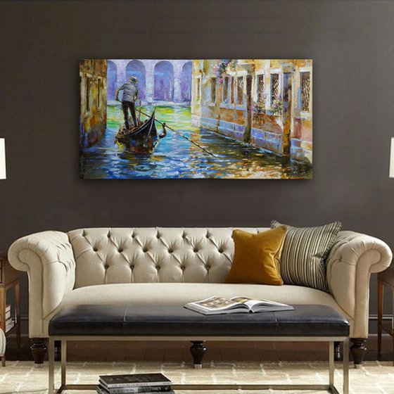 Gondolier - original oil painting, 99x51cm