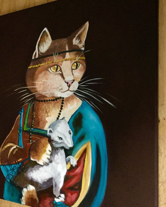 Cat with ermine . FELINE ART. Painting  for cat lovers.