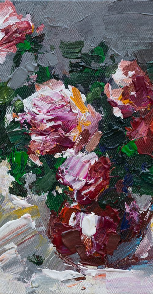 Pink roses Original acrylic  painting by Anastasiia Valiulina