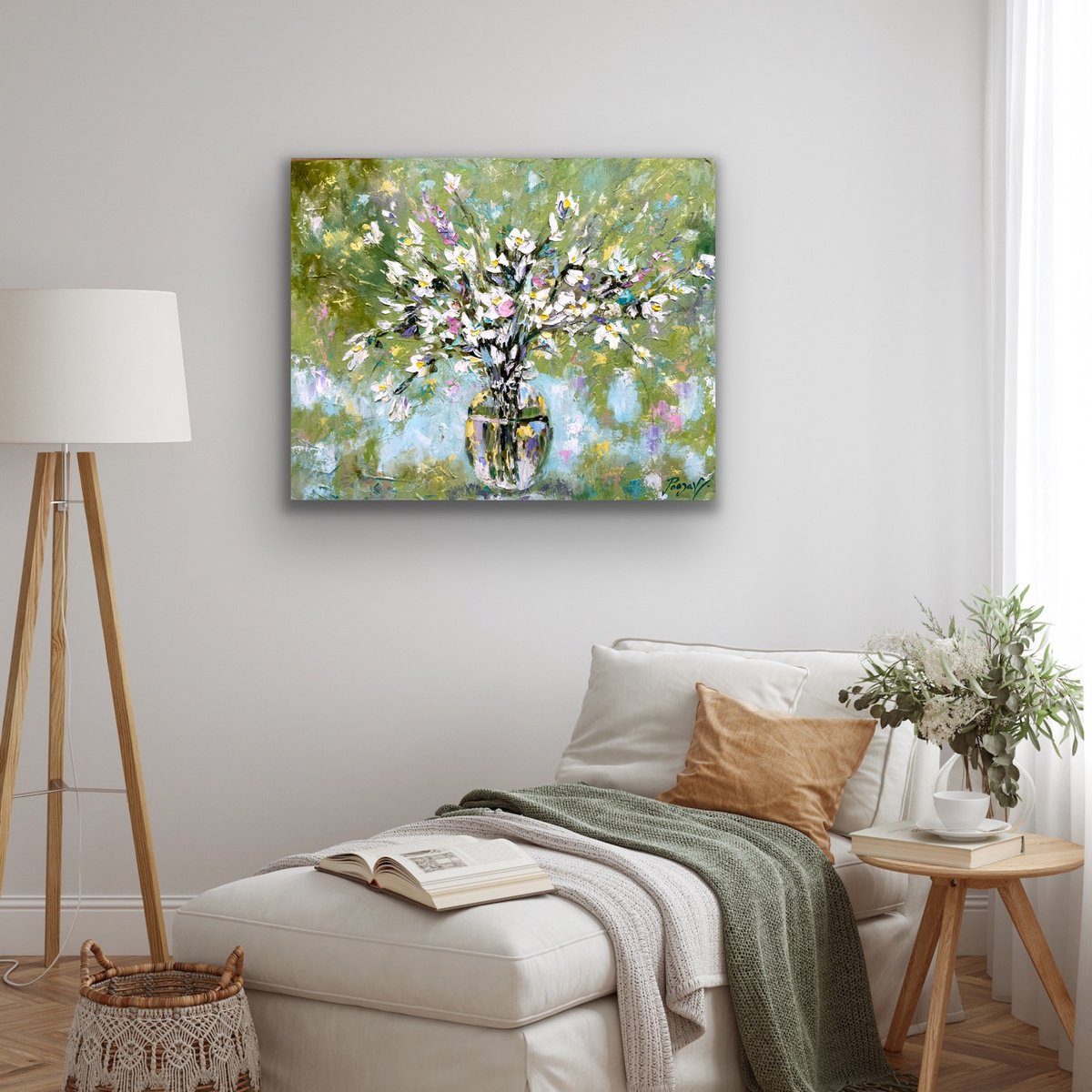 Abstract Botanical Oil Painting By Pooja Verma, 20 X 16", A Vase From My Summer Garden, Original Artwork