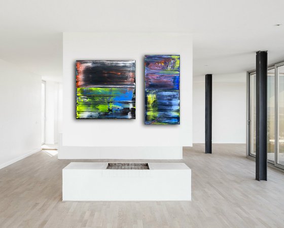 "Why Don't You Make Us" - Save As A Series - Original PMS Abstract Acrylic Painting Diptych on Hand-Stretched Canvas - 48" x 36"