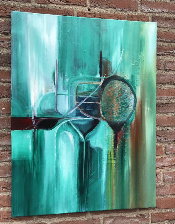 "Turquoise " ,  Abstract , Acrylic Painting - 24x32 inches