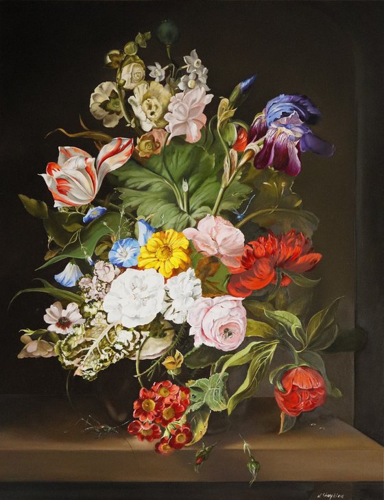 Dark Floral Still Life with Tulips
