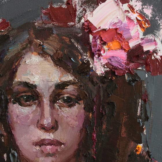 Girl portrait  - Original oil female portrait painting