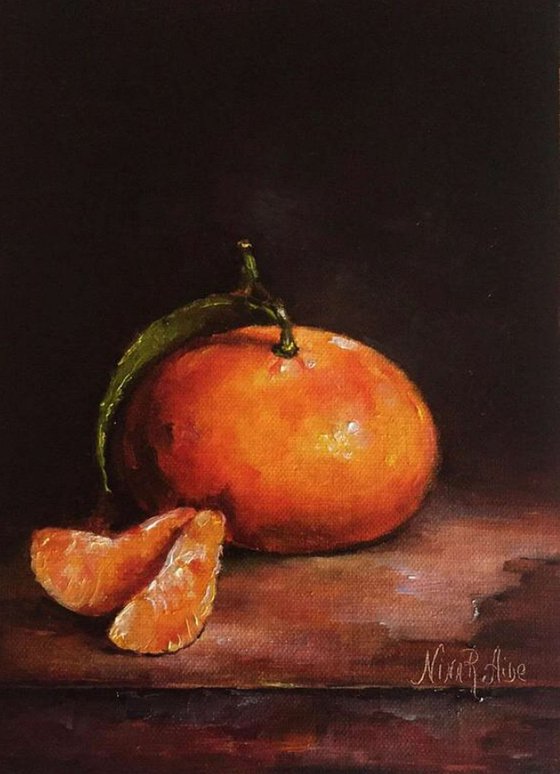 Clementine with Leaves Still Life