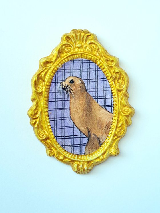 Mediterranean monk seal, part of framed animal miniature series "festum animalium"