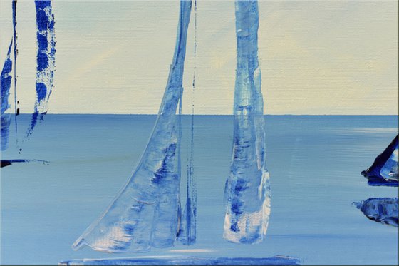 On Water - acrylic abstract painting sailboat painting framed canvas wall art