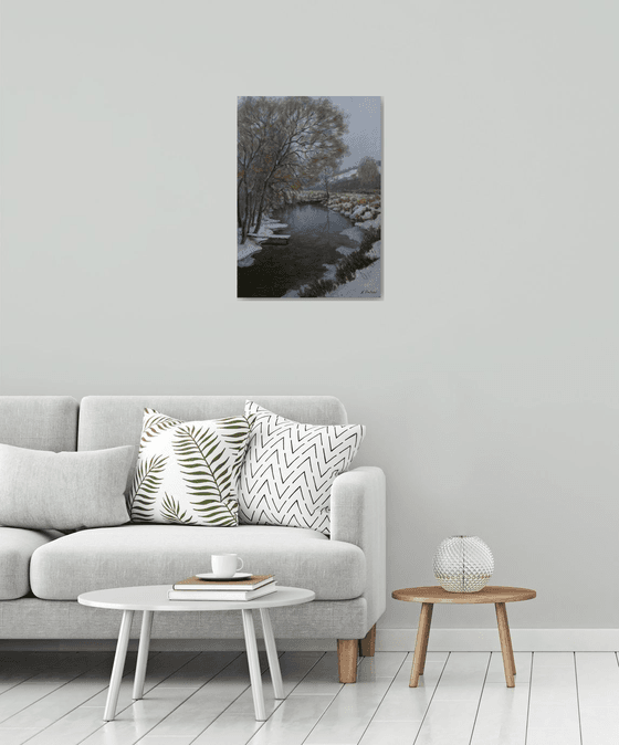 River winter landscape painting