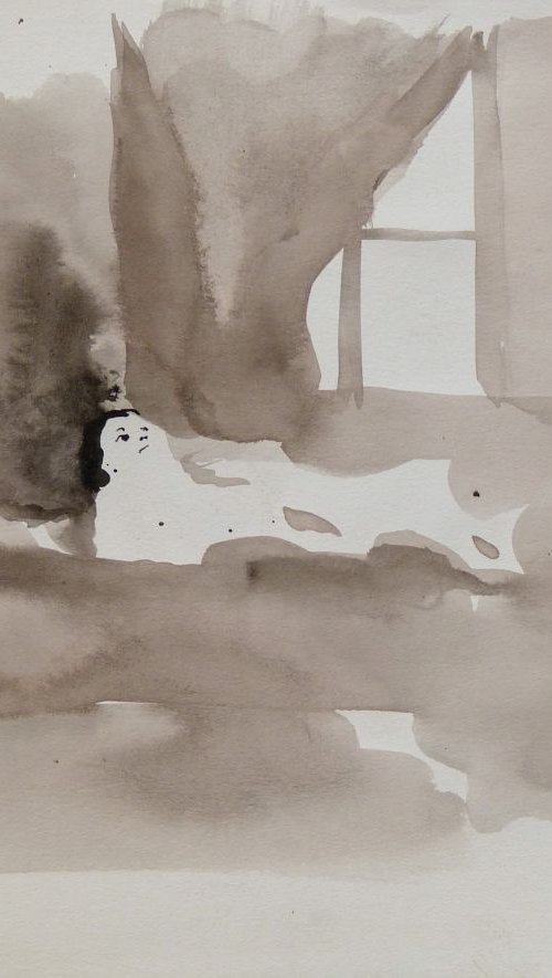 Woman in Bed 3, 24x32 cm by Frederic Belaubre