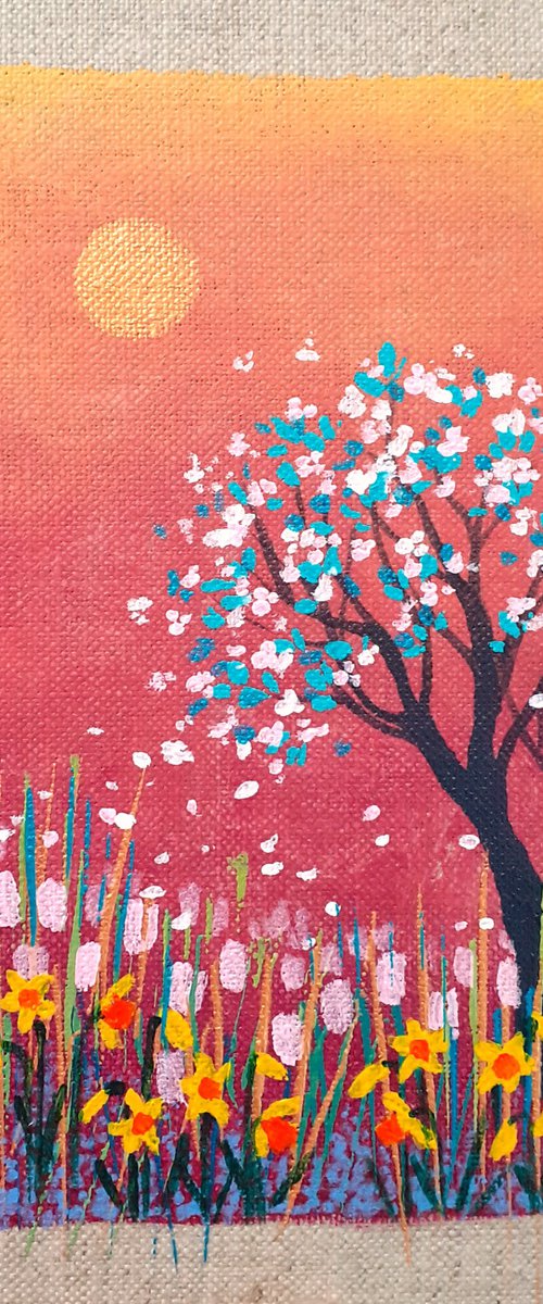 Spring Scene on Linen Panel by Lisa Mann