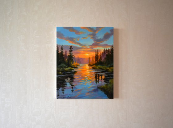 The sunset in the forest