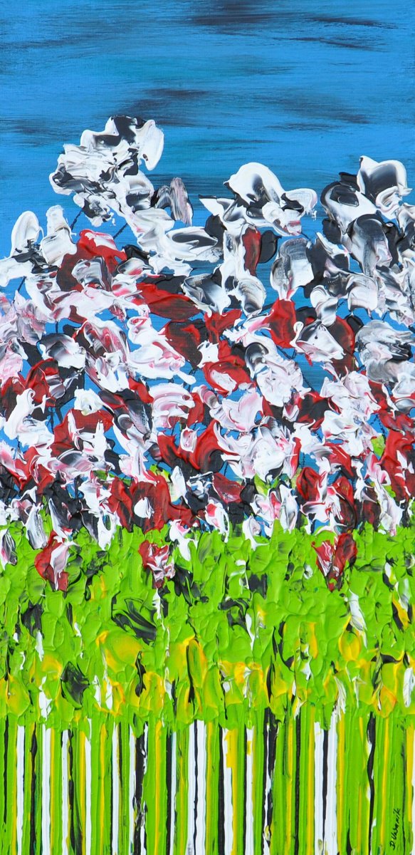 Impressionistic Botanical Acrylic Painting By Daniel Urbani?k, 12 X 24, Meadow In Summer 2, Original Artwork