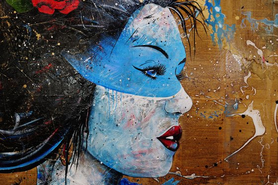 Cherry Aquatic 200cm x 150cm Geisha Abstract Realism Book Page Art