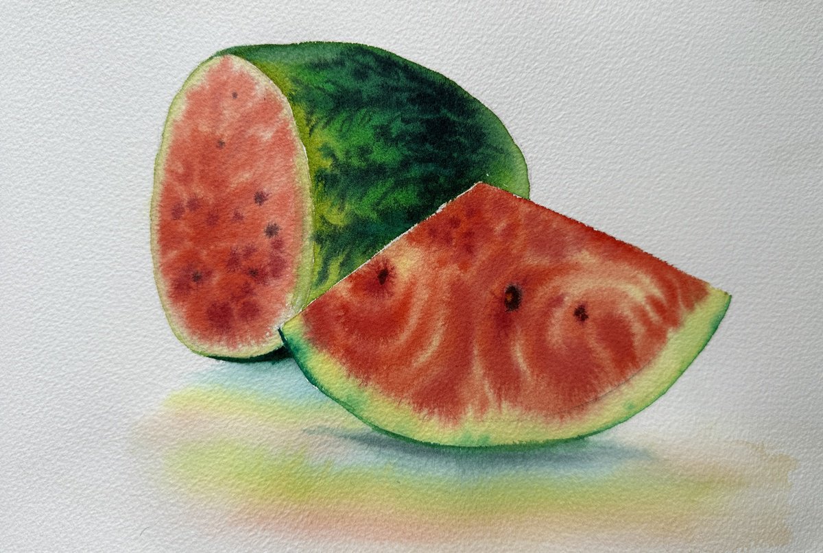 Impressionistic Watercolour , Sunny Watermelon By Oleksandra Padushyna, 11 X 7, Artwork For Sale On Artfinder