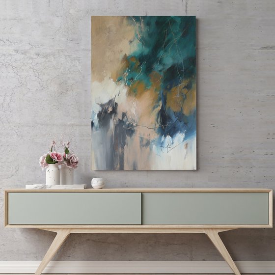 "Consonance 4" Abstract acrylic teal blue art