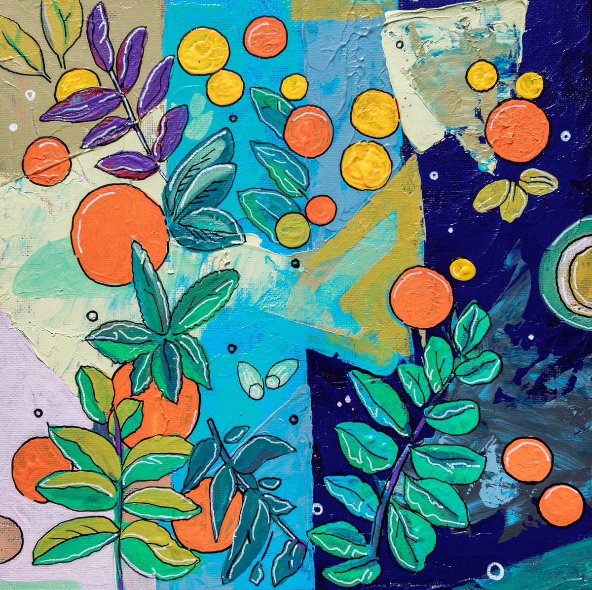 Organic Botanical Acrylic Painting By Ariadna De Raadt, 10 X 10, Botanical Abstract 4, Original Artwork